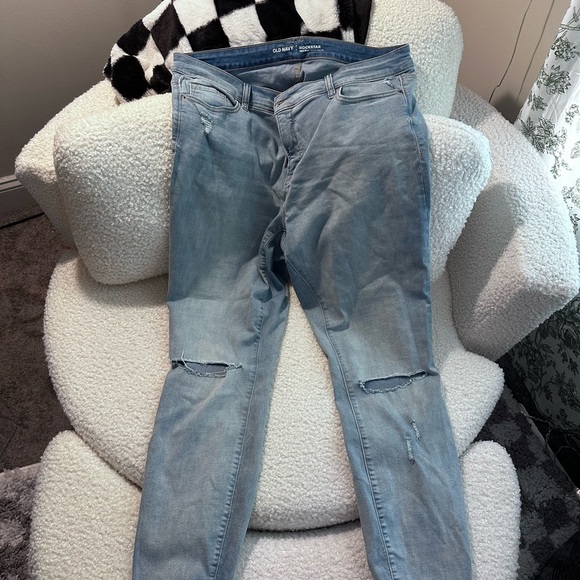 Plus Size 18 Long Old Navy Light Blue Rockdtar High Rise Ripped Jeans - Picture 2 of 7